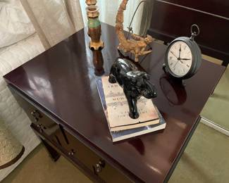 Nightstands (set of 2) by Thomas OBrian for Hickory Chair, 22K Candle holders, vintage brass, Pottery Barn table clock and more