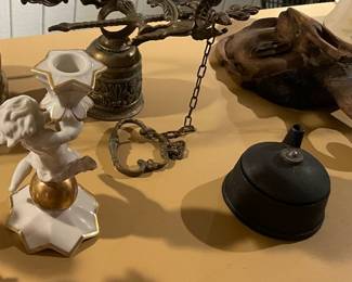 Antique brass and porcelain