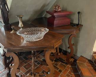 17th century European tables - matched set of 2 - excellent condition, shown with Asian, sterling and crystal decor
