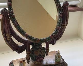 Antique Vanity mirror and Asian "jars"