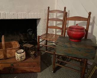 Primitive chairs, storage chest and more