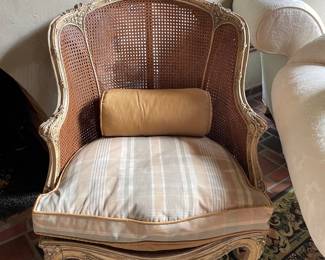 Antique armchair with down cushion and lumbar pillow