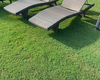 2 Brown Rattan armless loungers 
