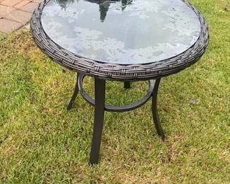 Brown Round Rattan Table with Glass top