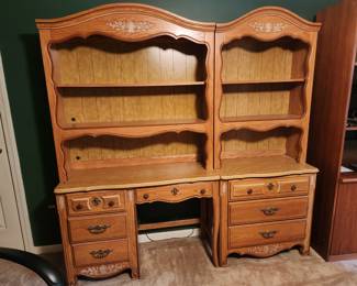 Desk with shelves above and chest with shelves above