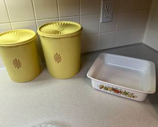 Flour & Sugar canisters, Tupperware sunburst yellow 