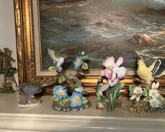 Lee Peterman roadrunner, porcelain hummingbirds