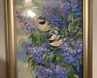 Painting, birds on Lilacs