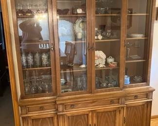 Beautiful china cabinet w center pullout leather covered bar table
