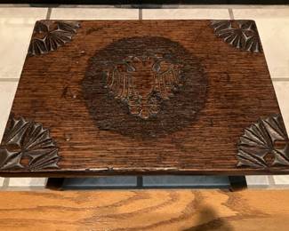 Carved oak stool w Austrian eagle