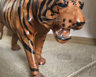 1970's Leather Wrapped Tiger Statue