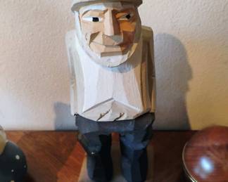 Carved Wood Fisherman Sculpture