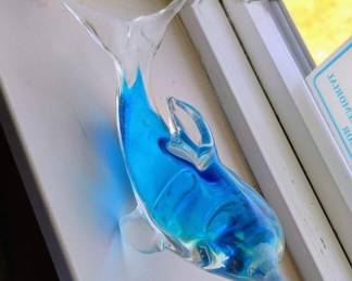 Blue and Clear Blown Glass Dolphin Figurine