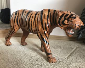1970's Leather Wrapped Tiger Statue