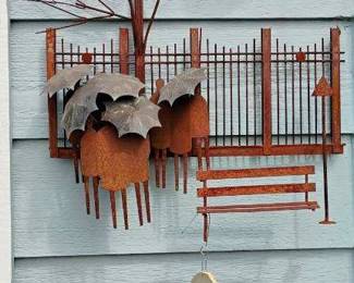 Rustic Metal Wall Art "Bench in Rain"