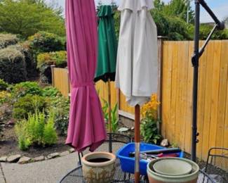 Black Iron Patio Table & Chairs, Assortment of Patio Umbrellas