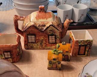 Price and Kensington Ye Olde Cottage Teapot, Sugar Bowl & Creamer, Cottage Salt and Pepper Set