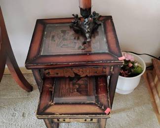 Pair of Carved Glass Top Nesting Tables