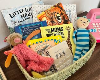 Assortment of Children's Books, Under the Nile Scrappy Cat Plush, Moulin Roty Hen Plush