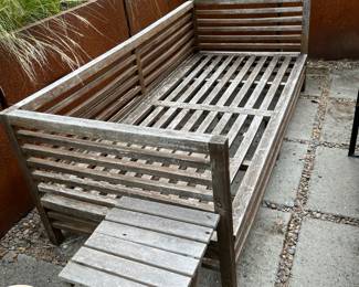 Outdoor Rustic Slatted Wood Bench with Matching Chairs