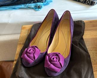 Kate Spade Purple Suede Flower Bow Pumps
