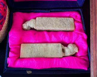 Pair of Chinese Soapstone Foo Dogs Seals