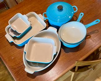 Le Creuset Stoneware Tiffany Blue Baking Dishes, Le Creuset Tiffany Blue Dutch Oven, Le Creuset Tiffany Blue Enameled Cast Iron Pans