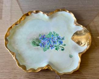  H&C L Haviland Limoges Trinket Dish with Blue Floral Design
