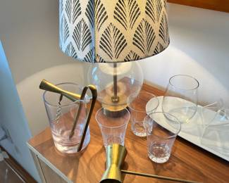 Art Deco Style Glass Globe Table Lamp, Brass Cocktail Tools