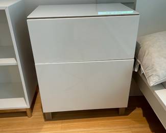 Modern White Lacquered Double Drawer Night Stand