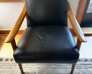 West Elm Mid-Century Black Leather Arm Chair
