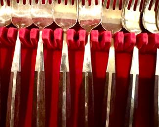 Wood, Nickel-Bronze Italian Flatware Set