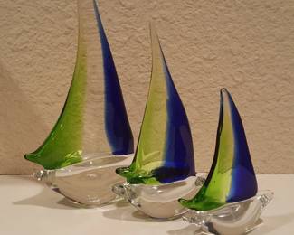 Handblown Glass Sailboat Figurines
