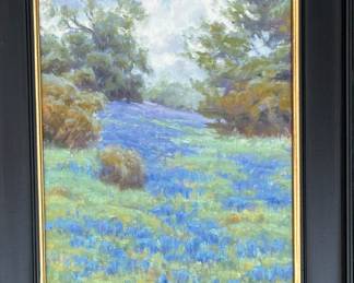 Original oil Janice Hindes Poteet bluebonnet painting from the Rillie Mosley home