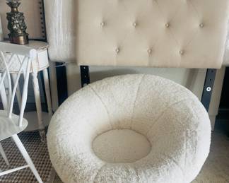 Fun Pottery Barn swivel chair and headboards