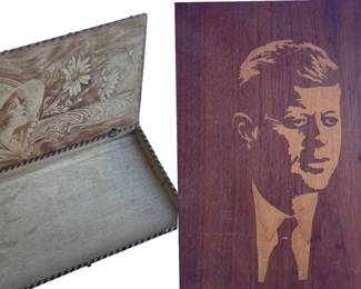 Old box and wood carved JFK