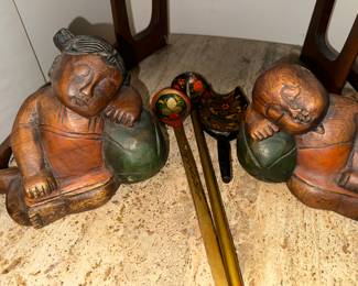 Khokhloma Russian Folk Art spoons and Chinese  “Keepers of the Hearth” Хранители очага китай