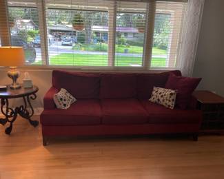 Ethan Allen Sofa 2 and Round Wrought Iron End Table