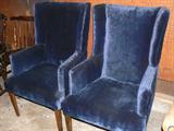 Blue velvet wingback chairs