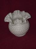 white hobnail double ruffle vase