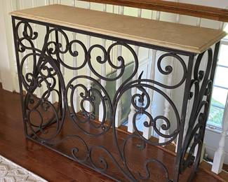 Scroll Iron Base with Marble top Console Table 45" W x 15" D x 33.5" H $ 300