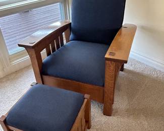 Stickley Bow Arm Morris Chair and Foot Stool