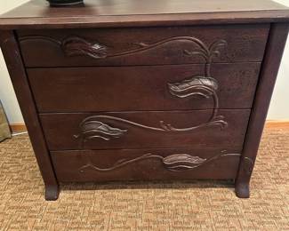Wood Leaf and Vine 4 Drawer Cabinet