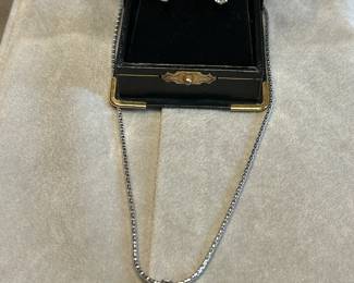 14K White Gold Diamond Necklace and Earrings