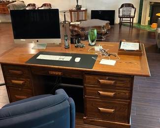 Wood Desk, Office Chair and Apple Computer