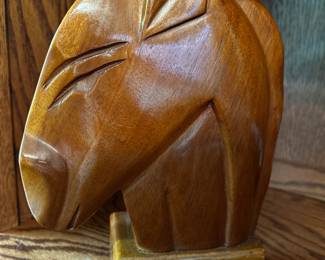 1960s Vintage Art Deco Taverna Wood Horse Head Bookend