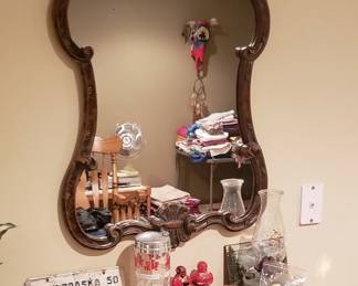 Vintage mirror, vintage license plate 