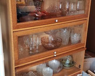 Lawyer's bookcase,  bottom door is broken. Glassware
