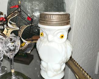 Milk Glass Owl Jar 