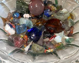 These are LABINO GLASS SHARDS...collected by the family members each time they would visit him at this studio...this is sold as one SHARP lot of glass bits...would be fun in a clear glass container ! 